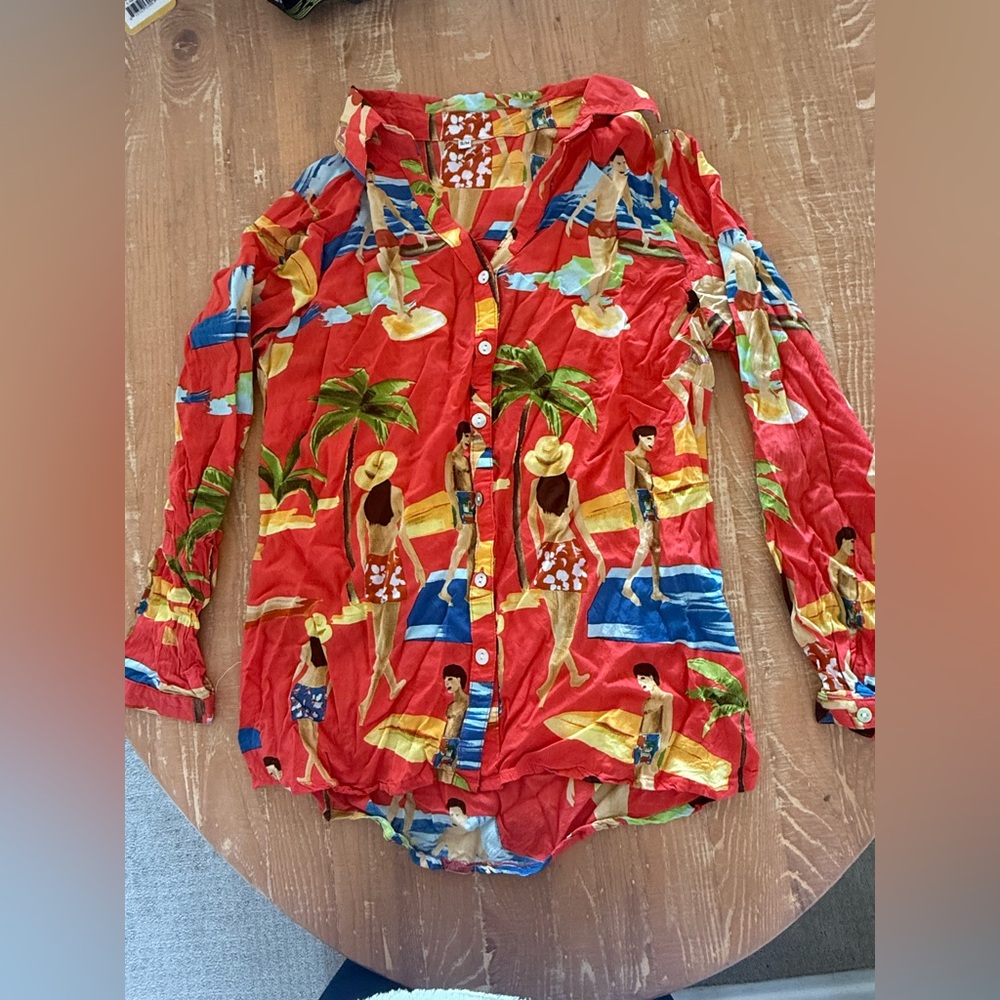 G. Kero Beach Girl Tropical Beach Button-Up Shirt 100%viscose